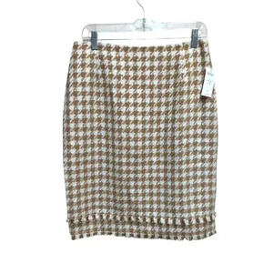NWT Allen Schwartz Wool Blend Houndstooth Midi Skirt